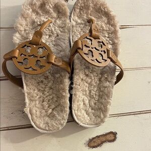 Tory Burch Miller Tan Shearling Sandals